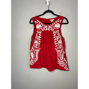 Lucky Brand Shirt Women's Large REd Floral Cotton Sleeveless Sleeve Lightweight